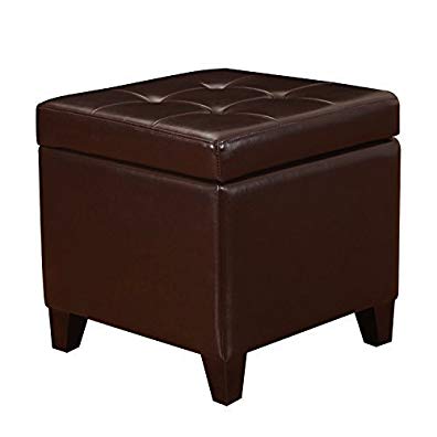 Adeco Bonded Leather Square Tufted Storage Ottoman Footstool, 18