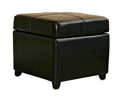 Black Full Leather Storage Cube Ottoman
