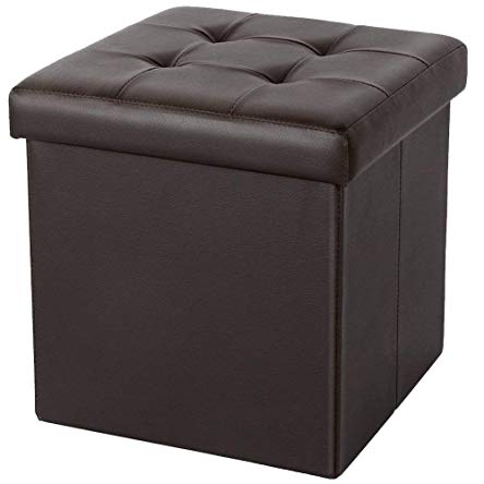 ShellKingdom Faux Leather Folding Shoe Storage Ottoman Cubes Bench, Foot Rest Stool Seat Table Pouf Footstools and Ottomans(15''X15''X15'' Cube Brown)