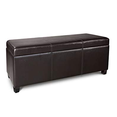 Rectangular Storage Ottoman Bench Faux Leather Storage Bench with Safety Hinged Lid for Closet Room Living Room Bedroom- Large,Espresso Brown