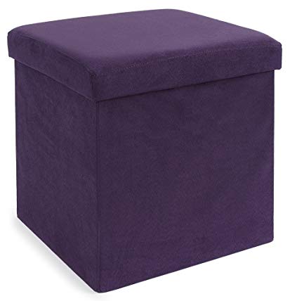 FHE Group Microsuede Folding Storage Ottoman, 15 by 15 by 15 Inches, Purple