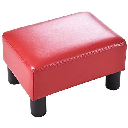Giantex PU Leather Footstool Small Ottoman Rectangular Seat Stool with Plastic Wood Legs, Red