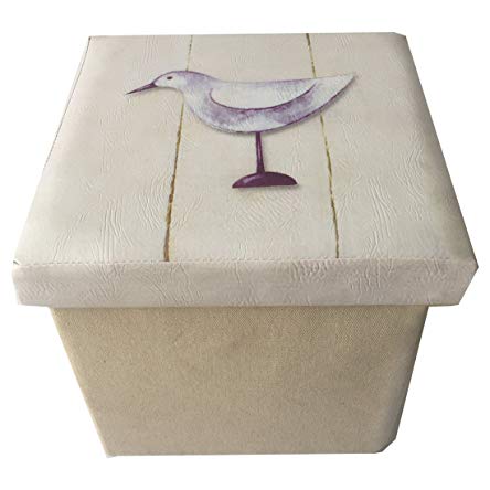 L1 Faux Leather Top Home Folding Storage Ottoman Cube Foot Rest Stool Seat with Ocean Design