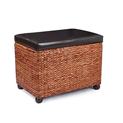 DecentHome Leather Rectangular Storage Bench Ottoman Footstool (Brown)