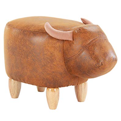 Artechworks Upholstered Ride-On Animal Ottoman Footrest Stool with Vivid Adorable Animal-Like Features,Perfect for Gift, Changing Shoes, Decoration, Toys, Without Storage(Brown Buffalo), Brown