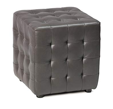 Cortesi Home Moda Tufted Cube Bonded Leather Ottoman, Gunmetal Gray