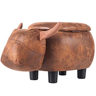 Merax Have-Fun Series Upholstered Ride-on Storage Ottoman Footrest Stool with Vivid Adorable Animal Shape (Brown Buffalo)