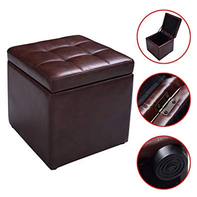 Cube Ottoman Pouffe Storage Box Lounge Seat Footstools with Hinge Top Brown