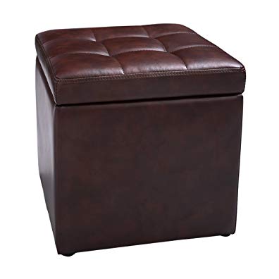 NEW Cube Ottoman Pouffe Storage Box Lounge Seat Footstools with Hinge Top Brown