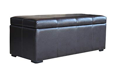 Beautiful Storage Ottoman with Dark Brown Color Leather Like