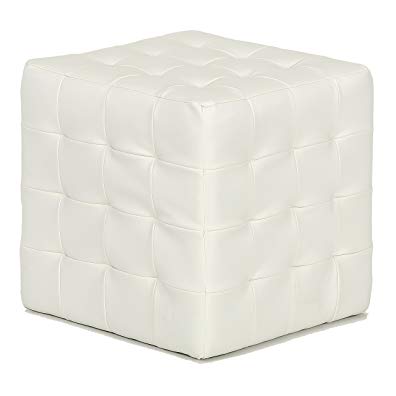 Cortesi Home Jojo Tufted Cube Ottoman, Faux Leather, White