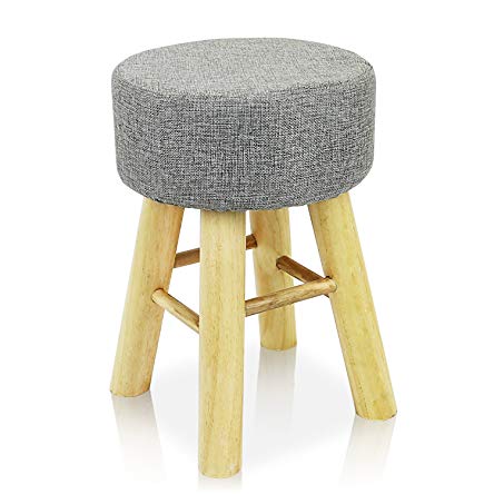 Jerry & Maggie - Footstool Fabric Ottomans Bench Seat Foot Rest Step Stool with Feet Protection Design | Round - Long 4 Legs - Light Grey