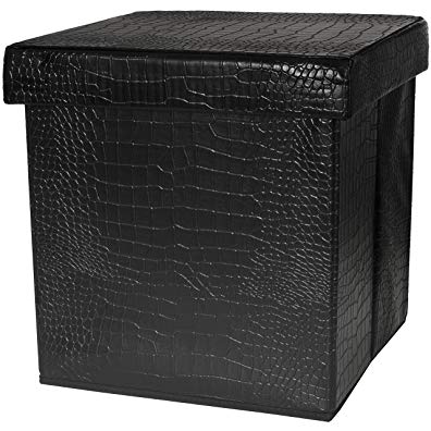 Oriental Furniture Black Faux Leather Storage Ottoman